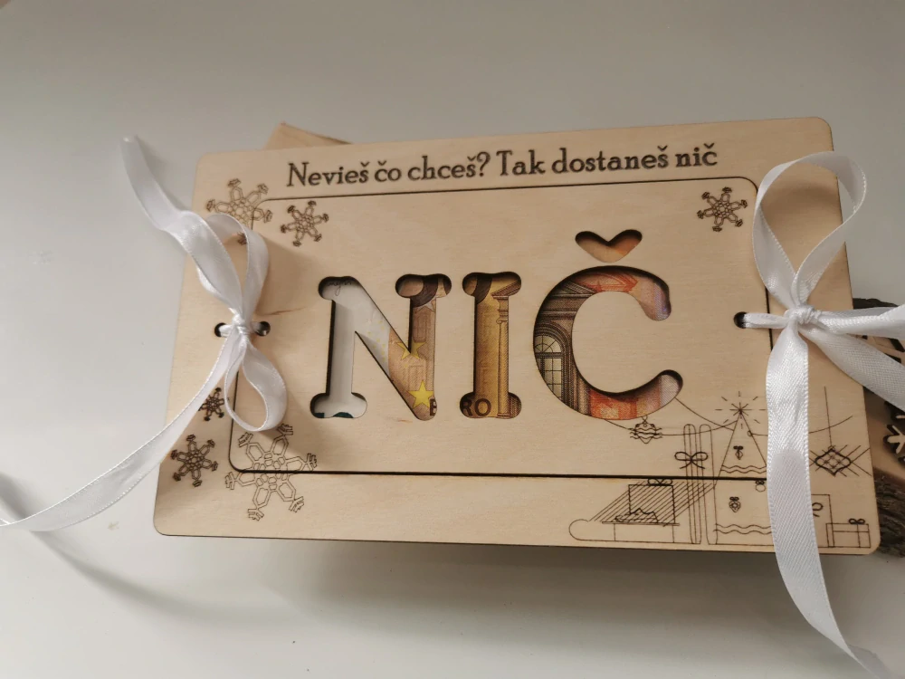 Drevená obálka na peniaze "NIČ"